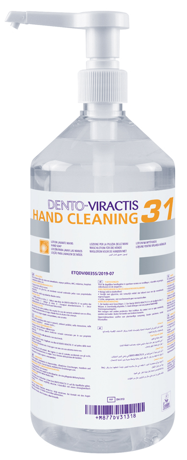 Solution lavante pour mains Dento-Viractis 31 Le flacon de 1 L avec pompe montée (2 ml) 22985